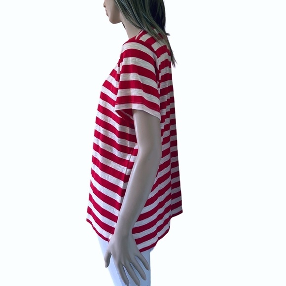 Nicole Miller Stripe Tee t-shirt Tank Top Red V-Neck Short Sleeve Hi Low NWOT - Picture 6 of 15